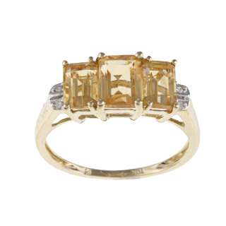 10k Yellow Gold Emerald cut Citrine Diamond Ring  