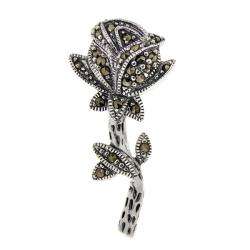 Sterling Silver Marcasite Rose Pin  