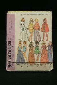 Vtg McCalls 3429 Teen Doll Fashion Trousseau Pattern  