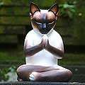 Wood Kitty Meditates Statuette (Indonesia 