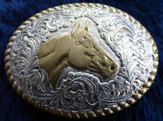 Vintage Western Crumrine Cowboy Cowgirl Horse Head Belt Buckle  