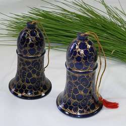 Set of 2 Paper Mache Ornamental Bells (India)  