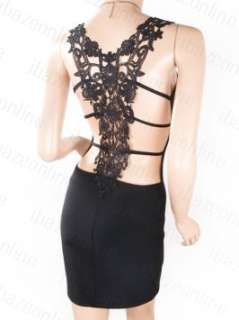 Black Backless Embroidery Back Slim Mini Dress S M L XL  
