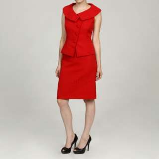 Tahari ASL Womens Red 2 piece Skirt Suit  