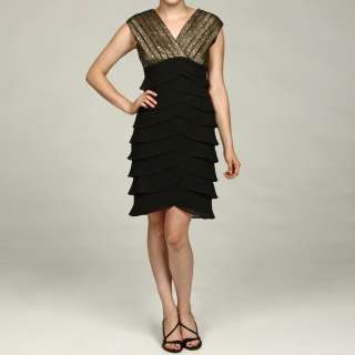 Scarlett Womens Black/ Gold Shutter Pleat Dress  