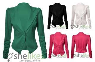   Jacket Ladies Ruched Sleeve Button Up Jacket Smart Blazer Top  