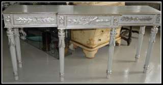 Unusual Antique Louis XVI French Gray & Silver Leaf Low Console Table 