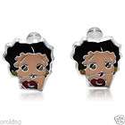 Betty Boop Stud Earrings in .925 Sterling Silver with Safety Screw 