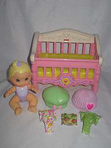 Fisher Price Snap N Style Baby Doll Figure Crib Clothes Pieces  