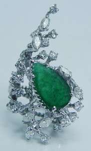 Barbara B Anton Platinum Emerald Diamond Huge Cocktail Ring Designer 