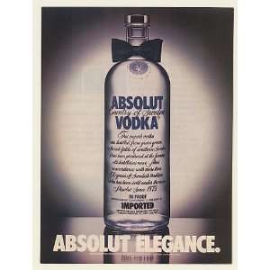  1985 Absolut Elegance Vodka Bottle with Bow Tie Print Ad 