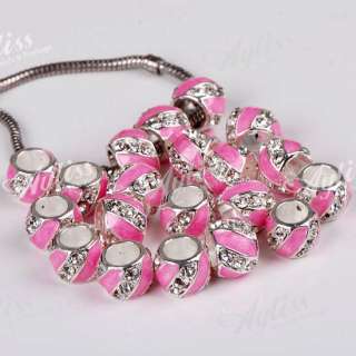 20P Pink Enamel European Beads Fit Charm Bracelet Sale  