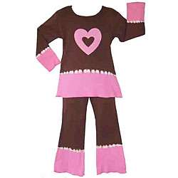 Ann Loren Girls Chocolate/ Pink Shirt and Pants Set  