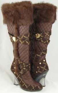 Baby Phat Womens Odessa Brown Faux Fur Boots  