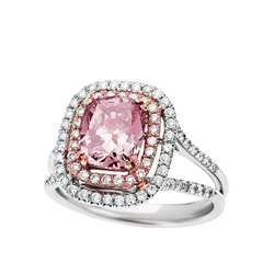   Gold Pink Cushion cut and White Diamond Ring (G, SI2)  