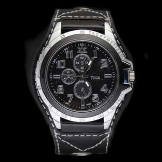 Mens Boys Big Dial Time Showing Leatheroid New Quartz Wrist Watch 
