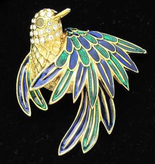 Pin Vintage GIOVANNI Bird Rhinestone Enamel Brooch Goldtone  