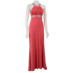 JS Boutique Womens Coral Beaded Empire Waist Long Dress   