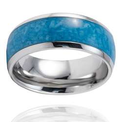 Stainless Steel Blue Resin Inlay Ring  