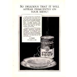  1926 Ad Campbells Vegetable Soup Original Vintage Print Ad 