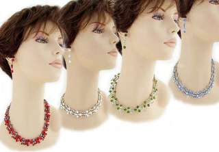 15 CHOKER BREATHLESS A/B CRYSTALS ILLUSION NECKLACE & EARRING JEWELRY 