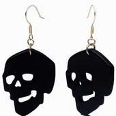 Black Obsidian Carved Skull Earrings, Solid Gold