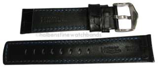 22mm Hirsch GRAND DUKE Black Alligator Grain Leather Mens Watch Band 