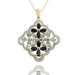 18k Gold over Silver Sapphire, Blue Topaz and Diamond Flower Necklace 