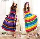   BOHO Style Rainbow Stripe Casual Colorful Maxi Dress #64 2 Colors