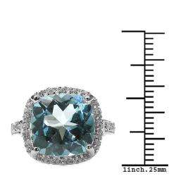 Sterling Silver Cushion cut Blue and White Topaz Ring  