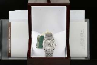 Mens Rolex Silver Diamond Dial Fluted Datejust Watch  