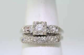   14k White Gold .40ct Round Diamond Bridal Ring Set size 6.75  