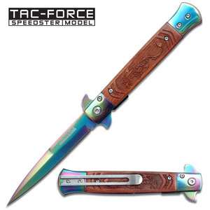 Dragon  Stiletto Style Spring Assisted Knife   Rainbow Blade  