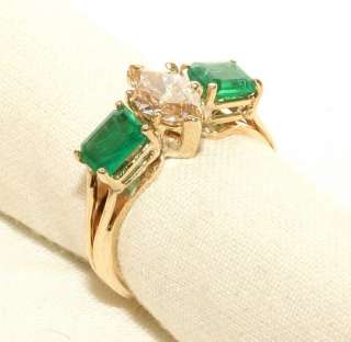 Estate 14K Gold 2.55ct Emerald & Champagne Diamond Ring  
