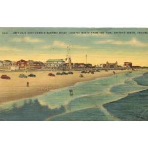  1950s Vintage Postcard Bathing Beach looking towards Pier 
