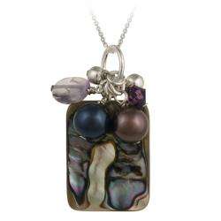   Sterling Silver Abalone, Amethyst and Crystal Necklace  