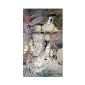   Mother And Children Feeding Rabbits Giclee Canvas