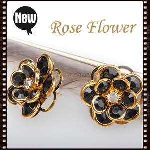 New Beautiful Black Gold Color Rose Flower Earring F  