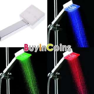 Square 3 Colors Changing Temperature Sensor 9 LED Bathroom Shower Head 
