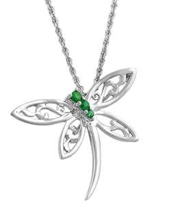 Sterling Silver Emerald Dragonfly Necklace  