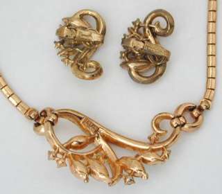 Vintage Crown Trifari Rhinestone Earrings & Necklace  