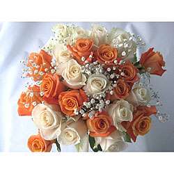 24 Fresh Cut Orange and White Roses  