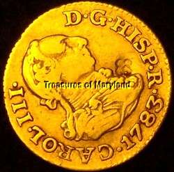 OLD US $1 GOLD COIN 1783 SPANISH COLONIAL 1/2 ESCUDO DOUBLOON 22K 