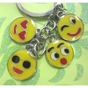   Colorful Metal Charm Keychain Set of 4 Smiling Faces 