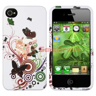   Butterfly Rubber Hard Case+US Wall Home Charger For iPhone 4 4S  