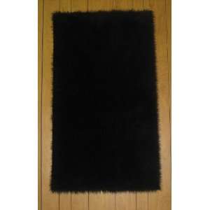  Flokati Faux Fur Rugs 6 x 6 (BLACK)