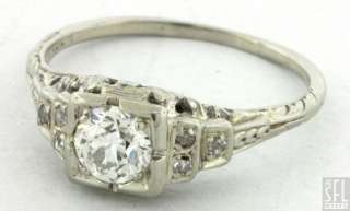 18K WHITE GOLD ANTIQUE FILIGREE .66CT VS1/ G DIAMOND WEDDING RING 