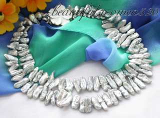 2row 25mm gray dens biwa freshwater pearl necklace  