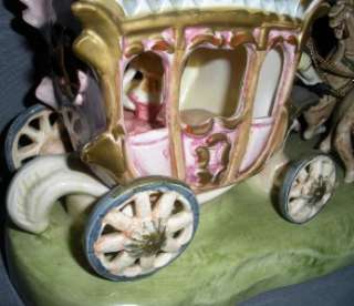 PORCELAIN CARRIAGE WITH HORSES FIGURINE CAPODIMONTE VINTAGE ITALY 