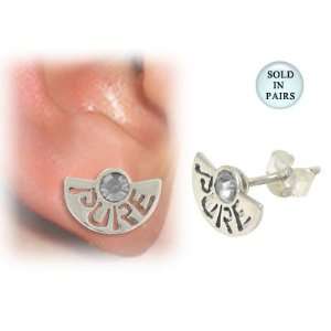  Silver Stud Earrings with the word Pure and Clear Jewel Jewelry